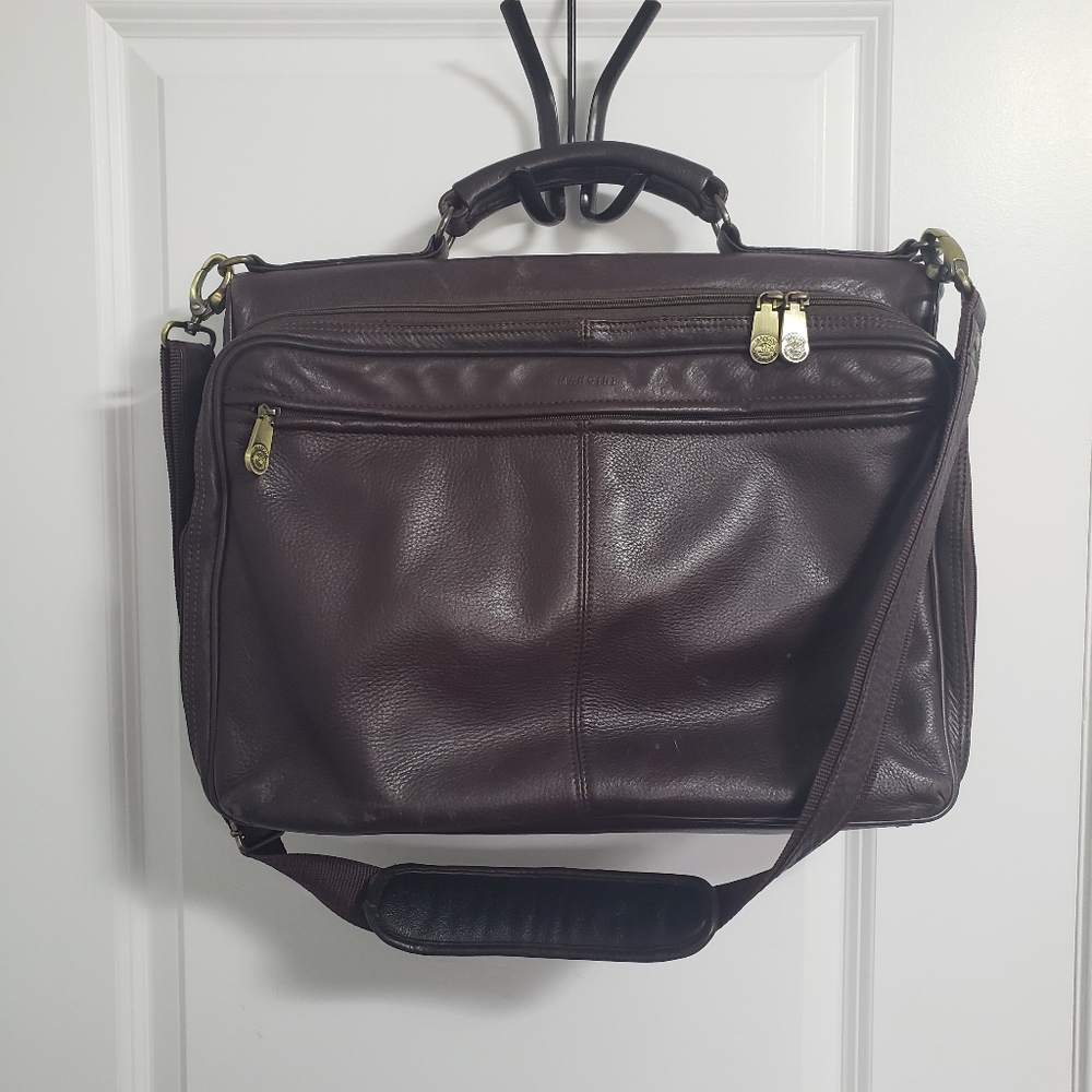 MANCINI Brown Leather Briefcase with Strap